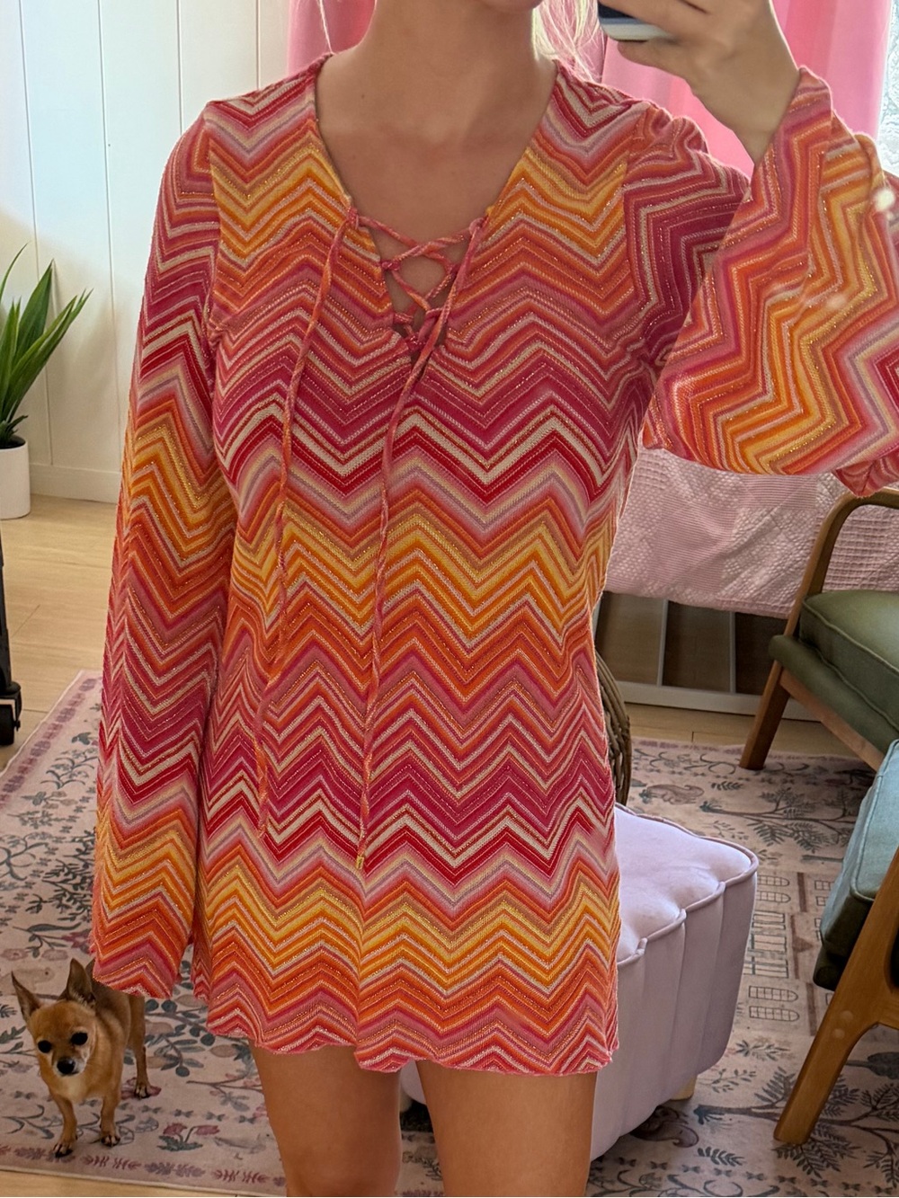 PQ SWIM Noah Metallic Long Sleeve Cover-Up Tunic - M/L